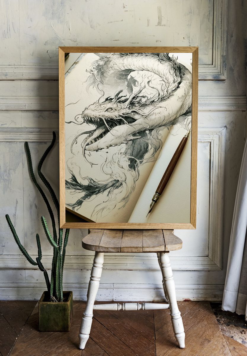 Dragon Ink Illustration Poster. room preview