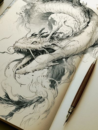 Dragon Ink Illustration Poster.