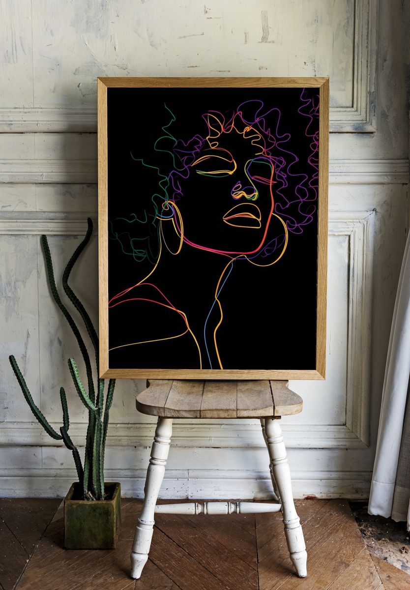 Neon Line Portrait Print room preview