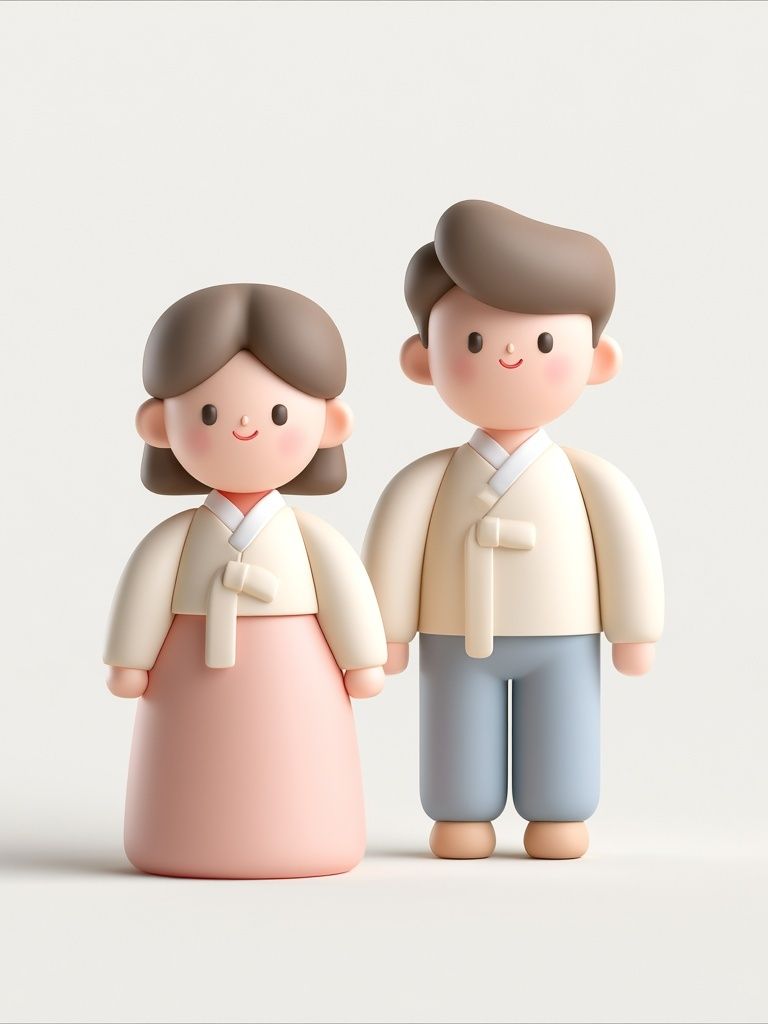 Korean Couple Figurine Illustration Print. poster detail