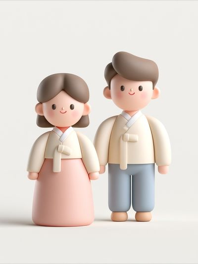 Korean Couple Figurine Illustration Print. poster