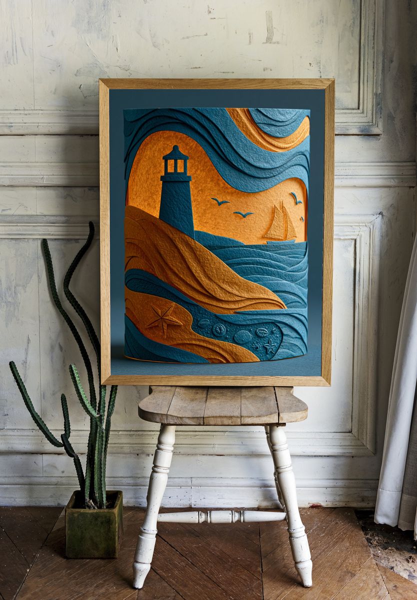 Lighthouse Seascape Illustration Poster. — room view 1