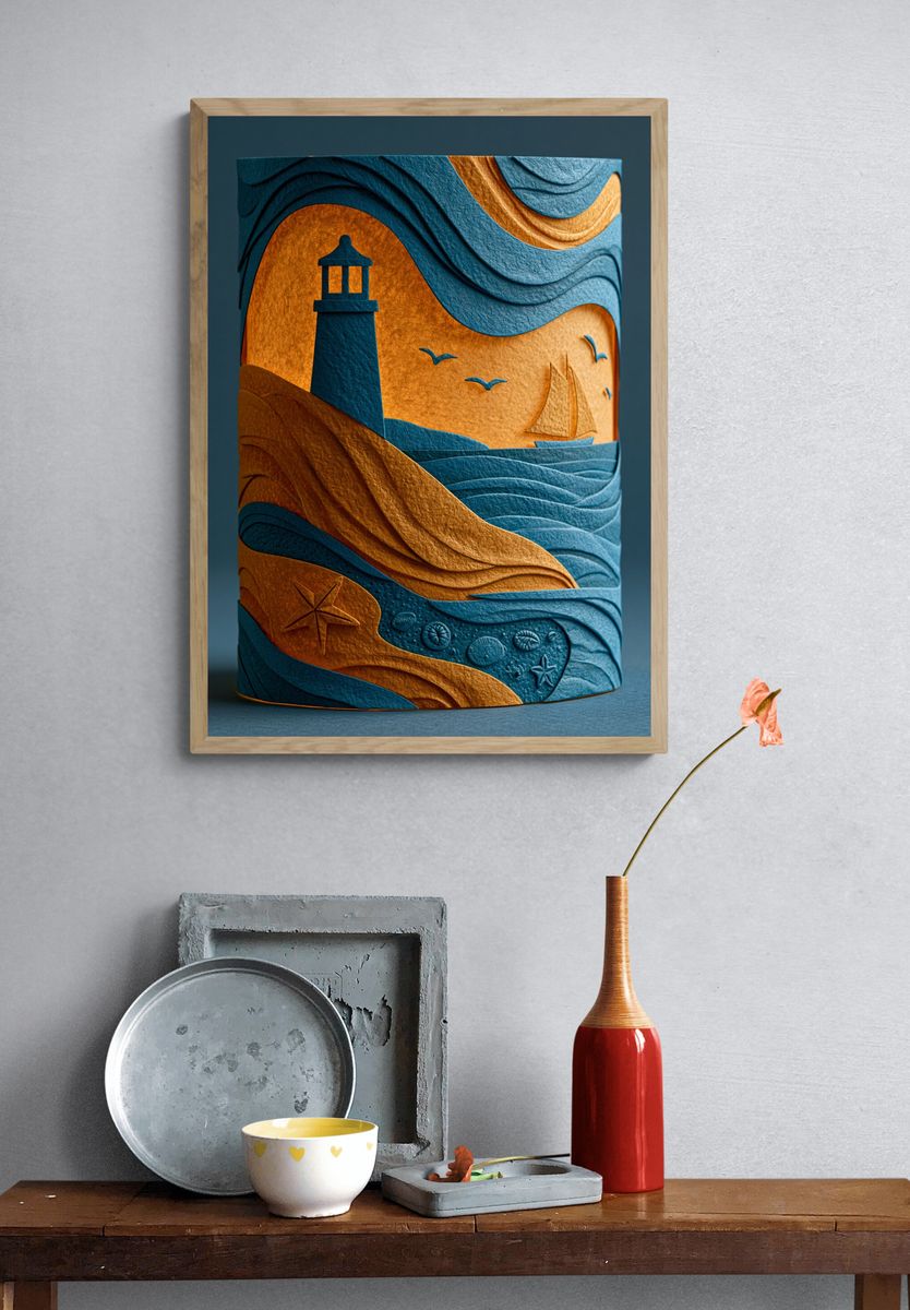 Lighthouse Seascape Illustration Poster. — room view 3