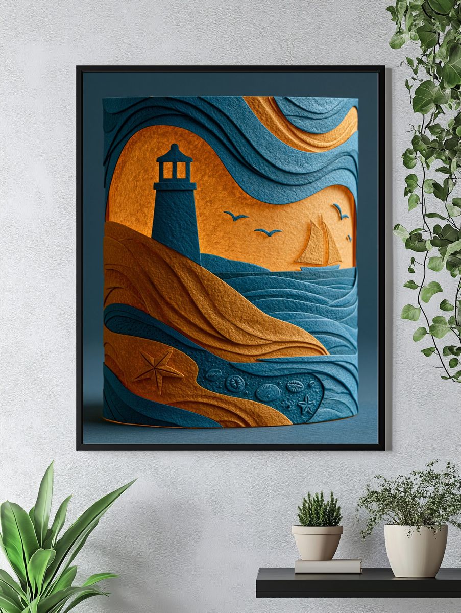 Lighthouse Seascape Illustration Poster. — room view 4