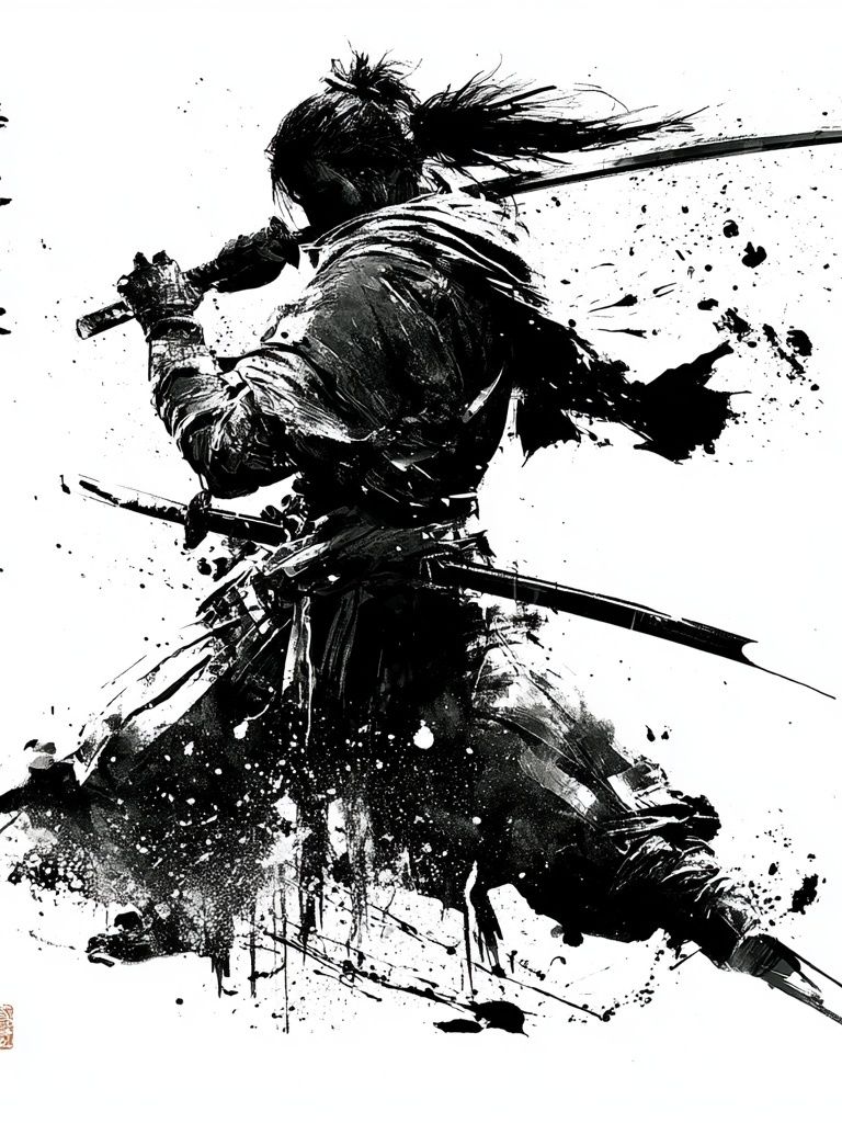 Samurai Ink Wash Poster. poster detail