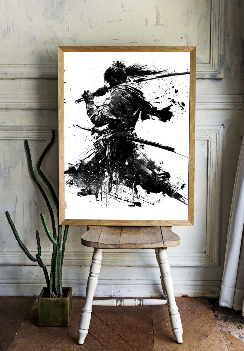 Samurai Ink Wash Poster. room preview