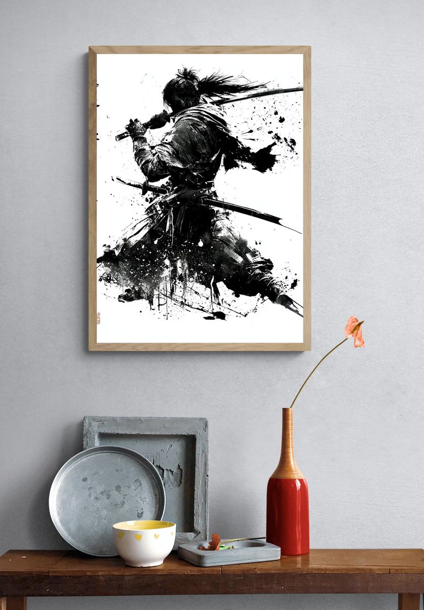 Samurai Ink Wash Poster. — room view 3