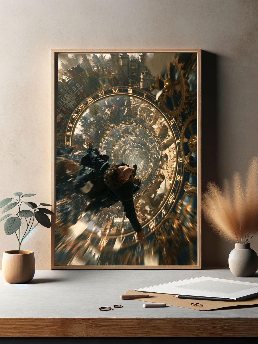 Time-Bending Cityscape Illustration Poster. — room view 2
