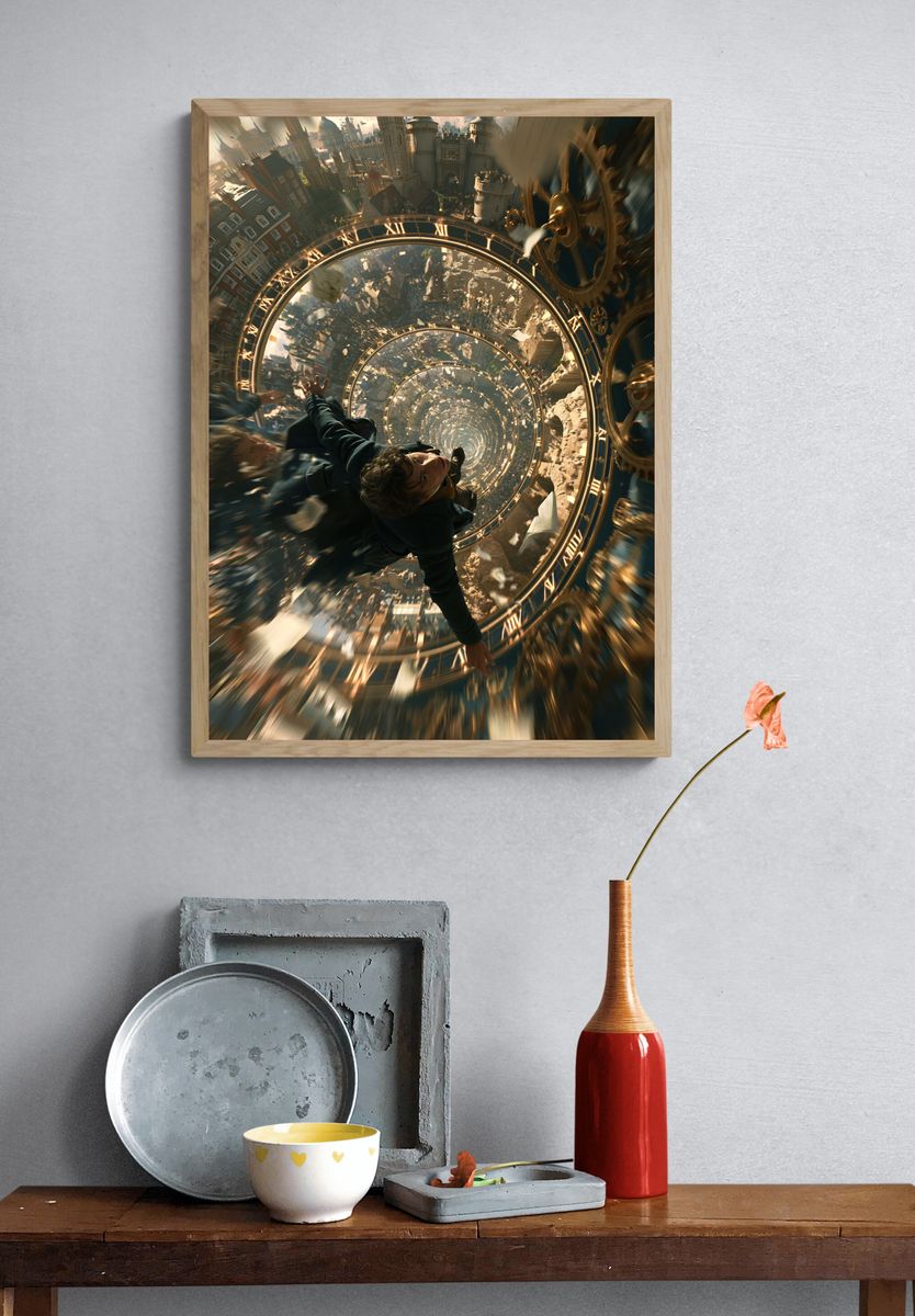 Time-Bending Cityscape Illustration Poster. — room view 3