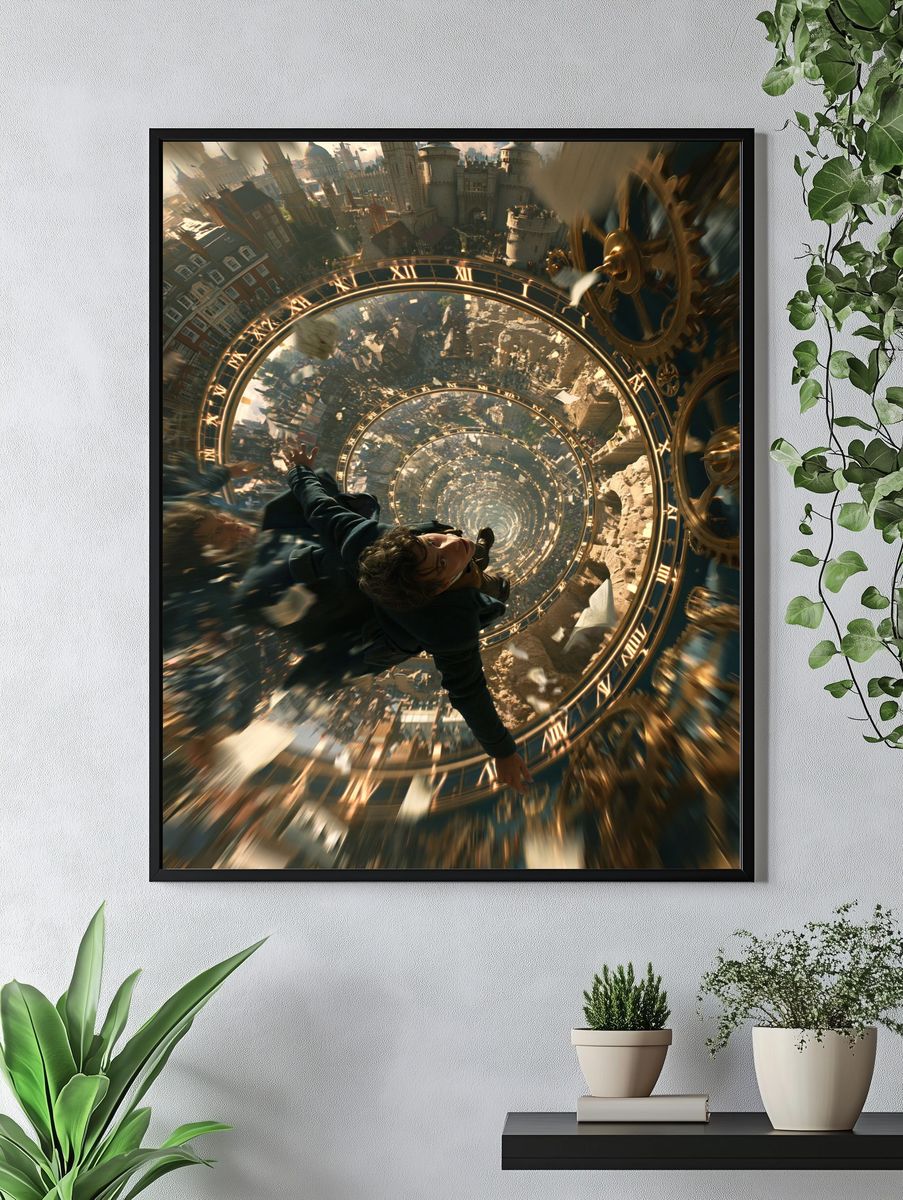 Time-Bending Cityscape Illustration Poster. — room view 4
