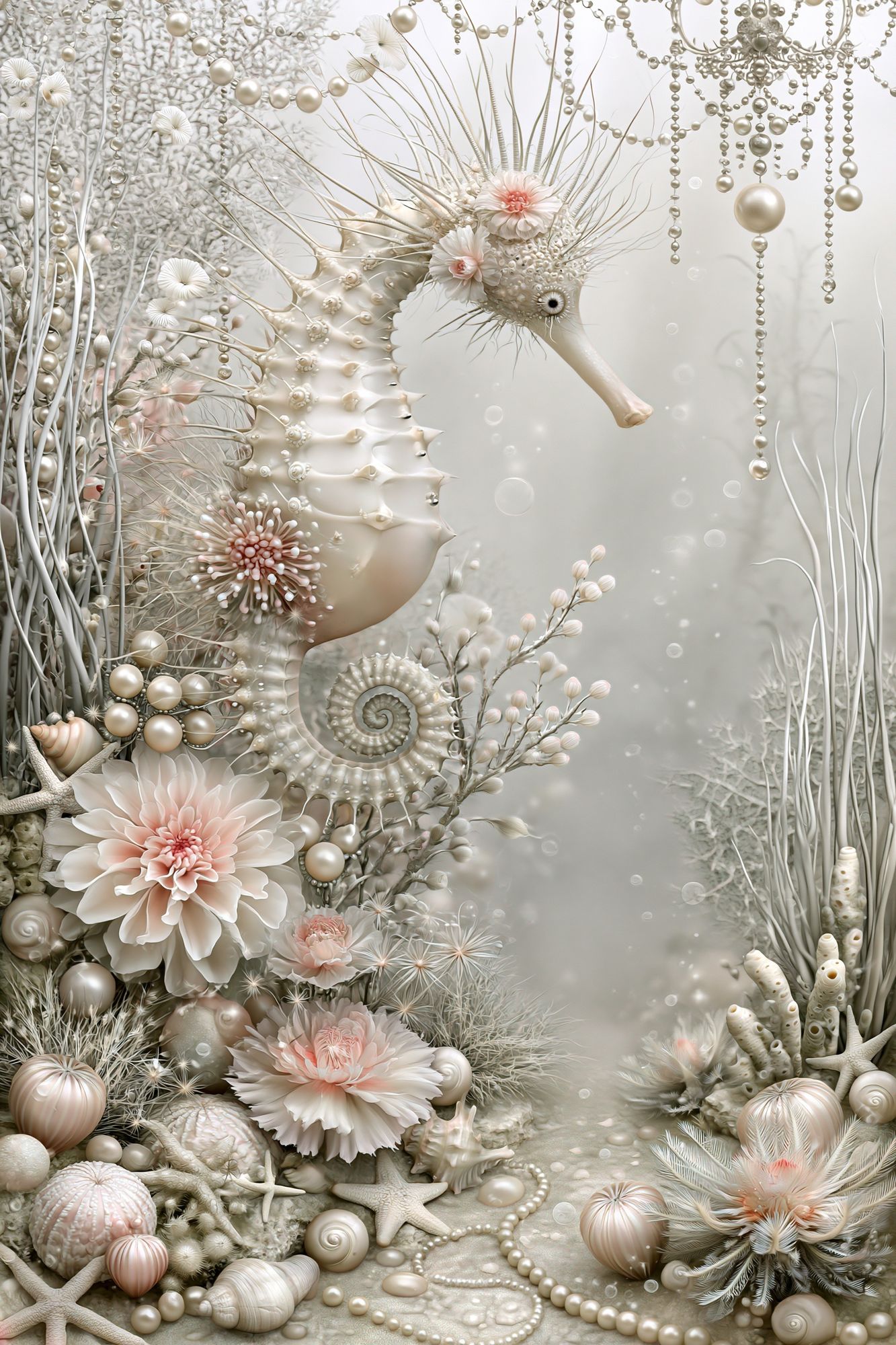 Pearl Seahorse Fantasy Print. poster — illustration art
