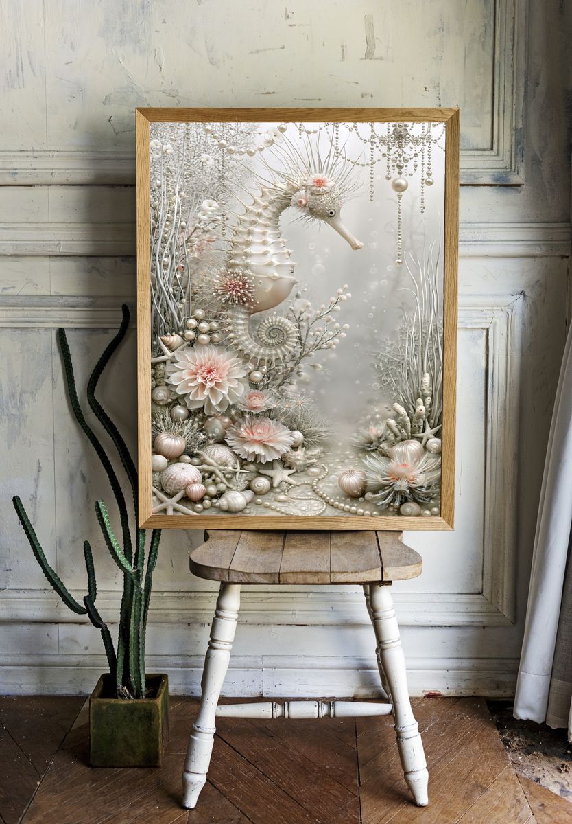 Pearl Seahorse Fantasy Print. — room view 1