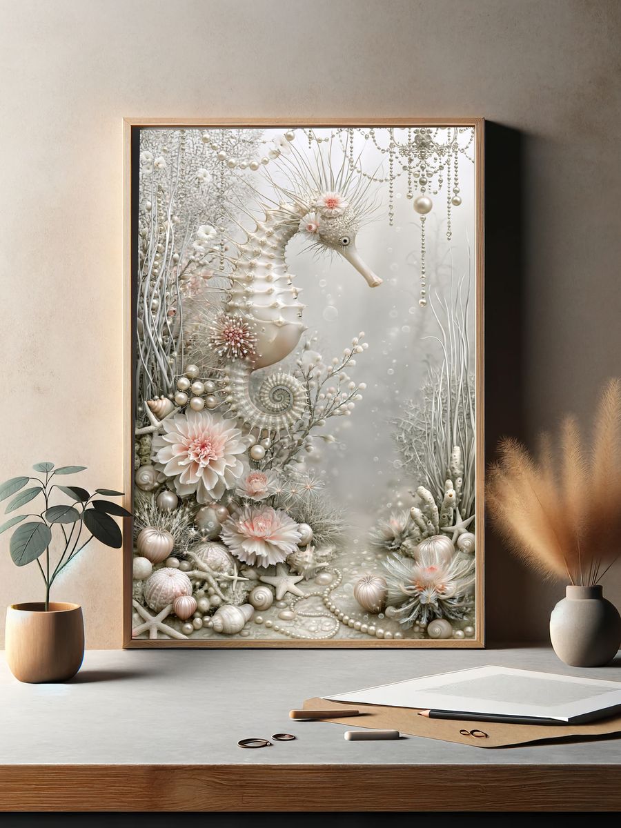 Pearl Seahorse Fantasy Print. — room view 2