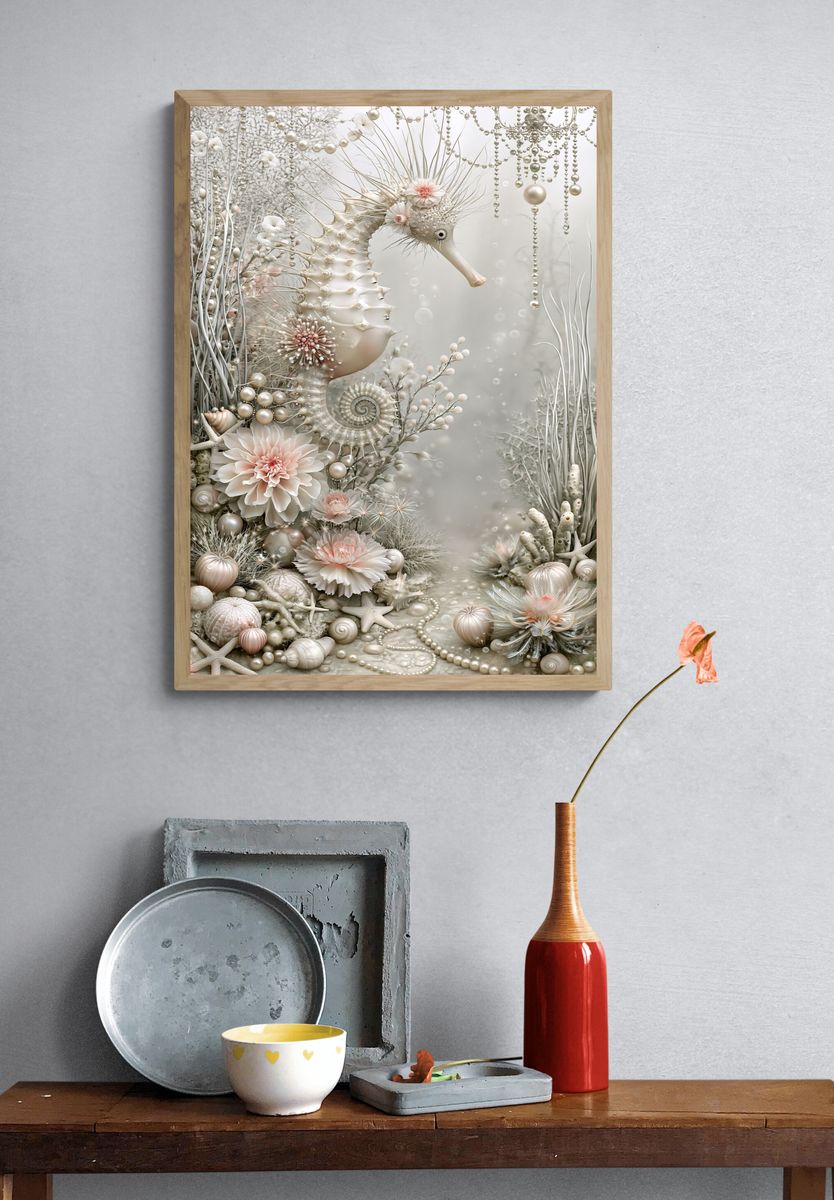 Pearl Seahorse Fantasy Print. — room view 3