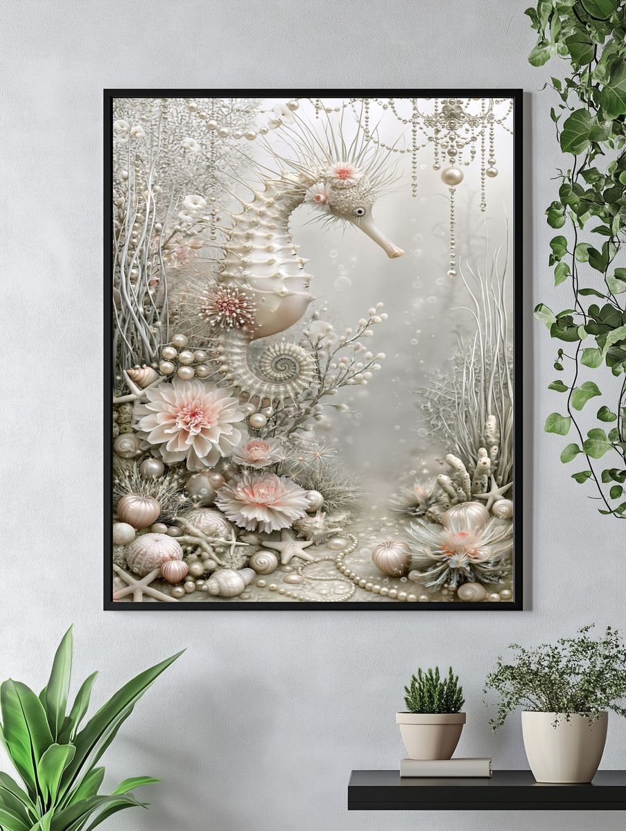 Pearl Seahorse Fantasy Print. — room view 4