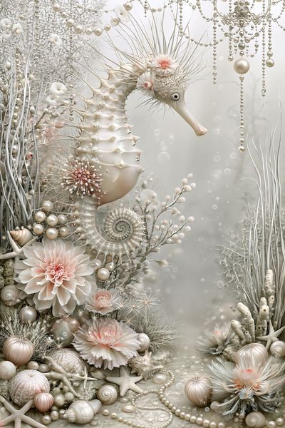Pearl Seahorse Fantasy Print. poster