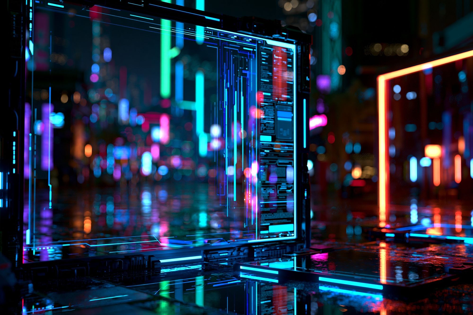 Neon Cyberpunk Cityscape Print. poster — illustration art