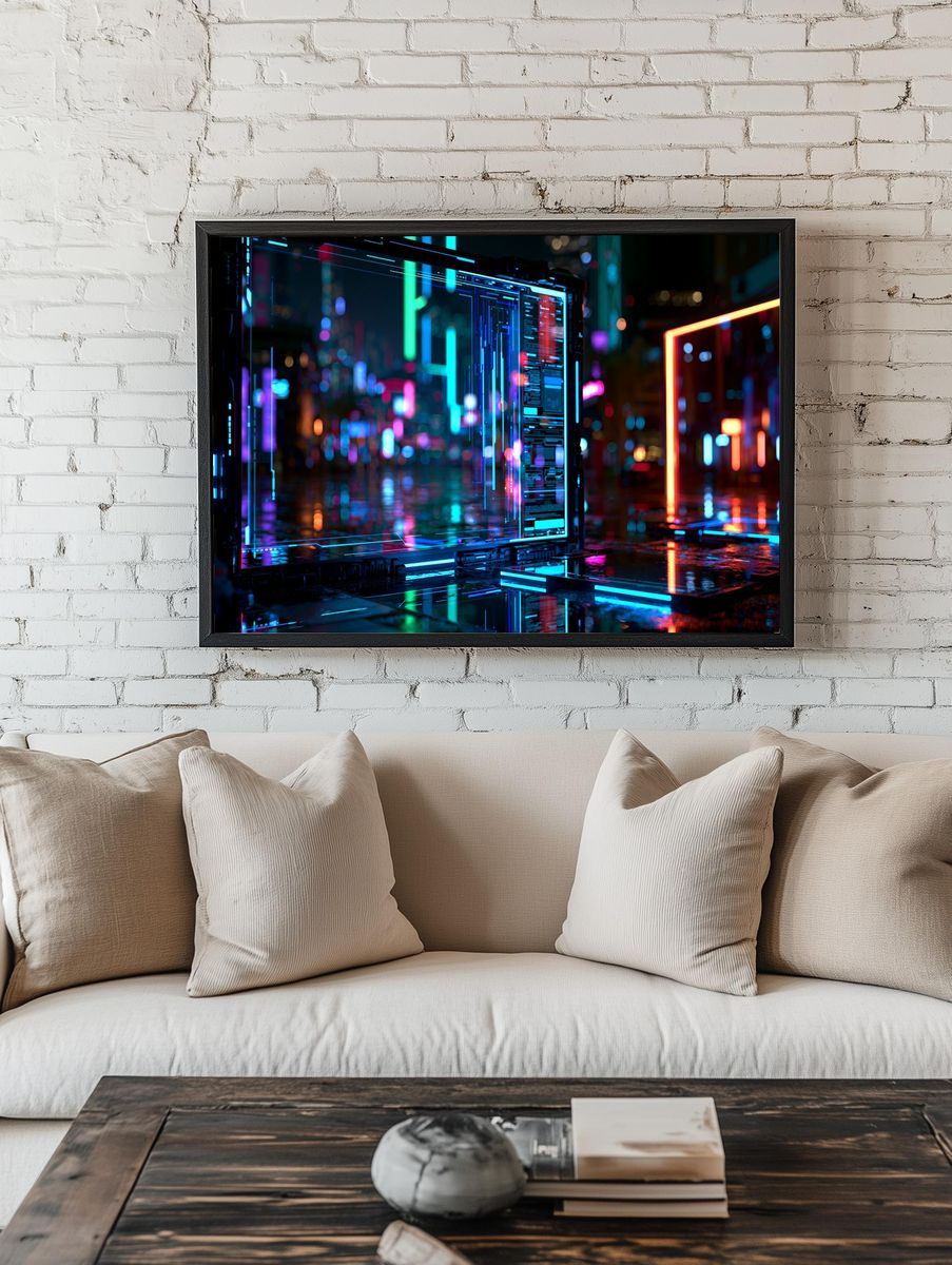 Neon Cyberpunk Cityscape Print. — room view 1