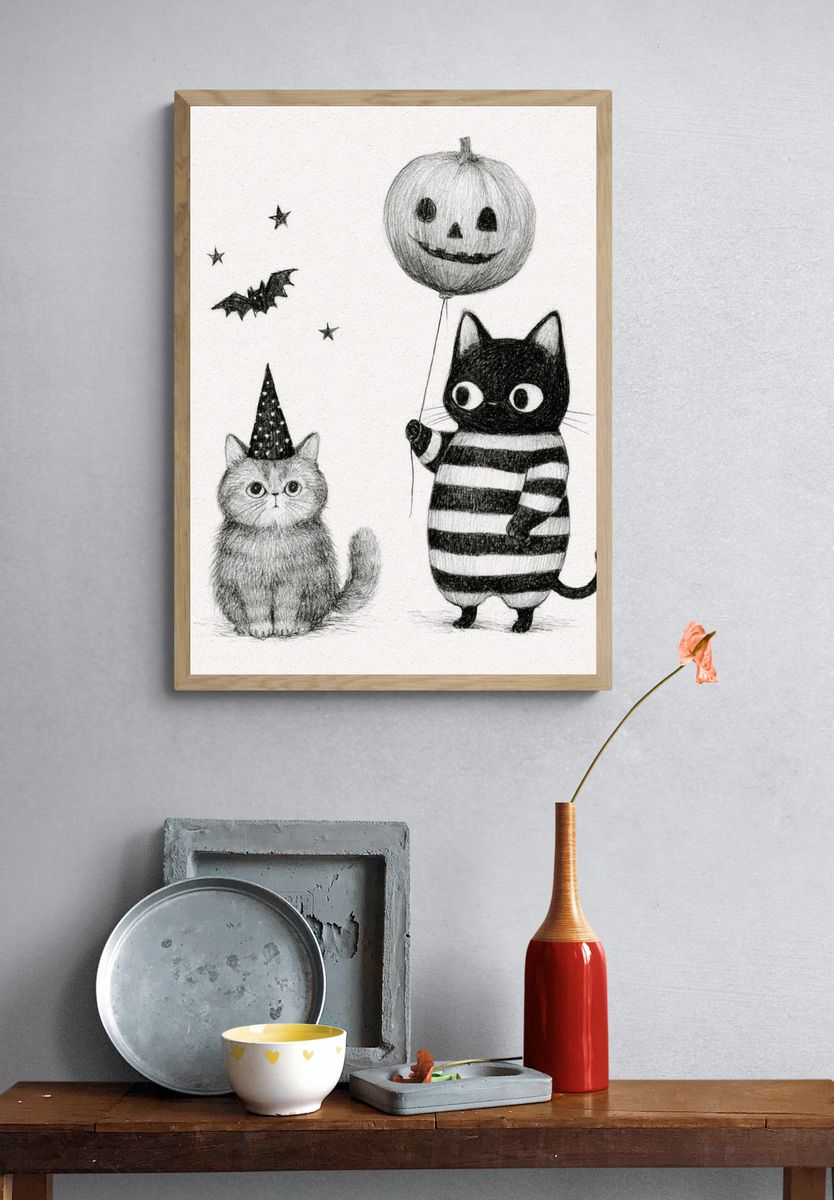 Halloween Cats Illustration Poster. — room view 3