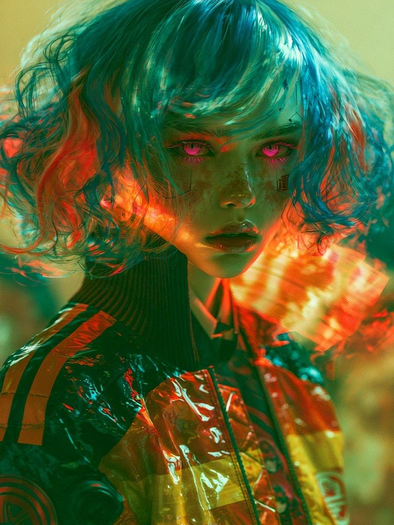 Neon Cyberpunk Portrait Poster. poster detail