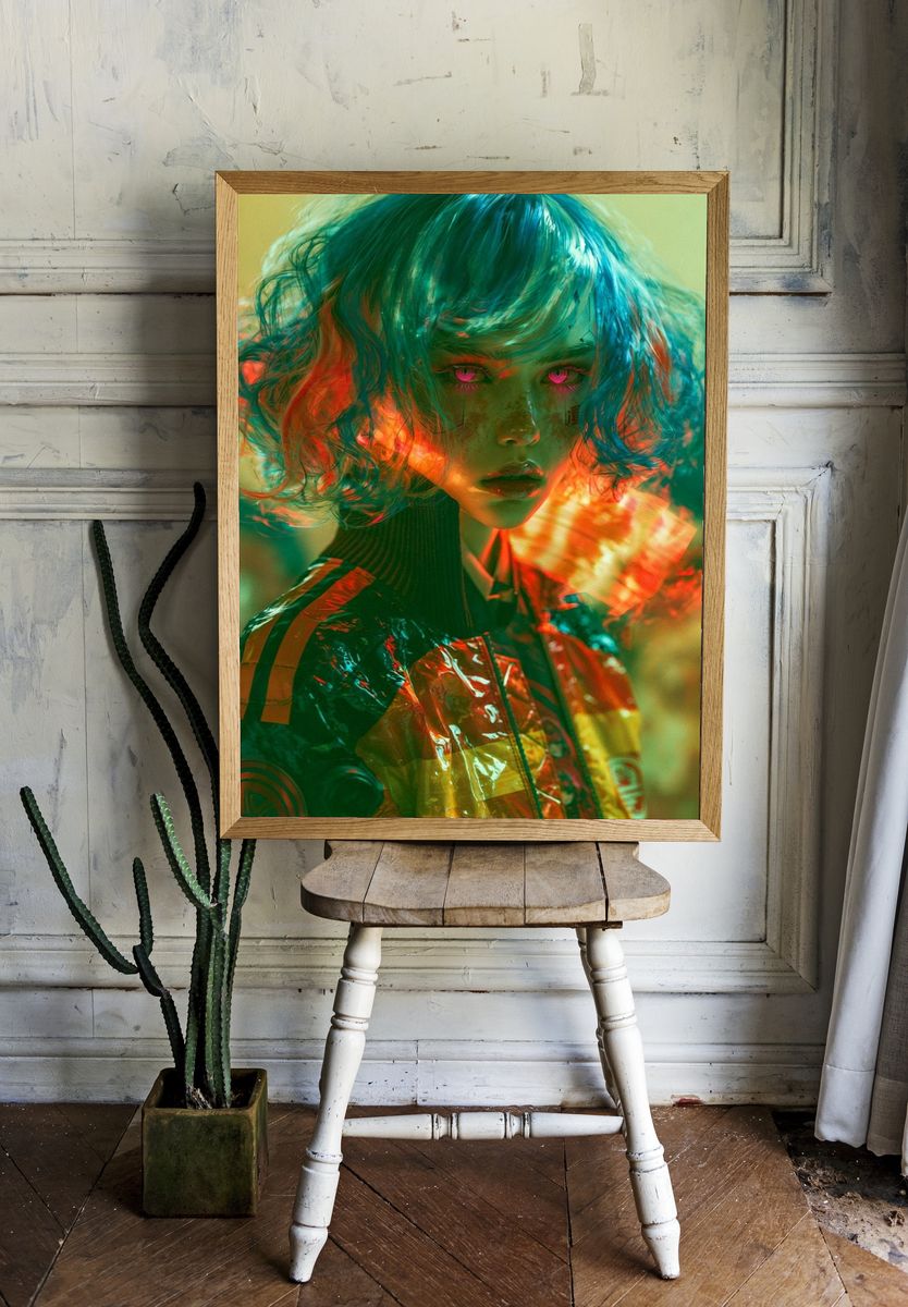 Neon Cyberpunk Portrait Poster. room preview