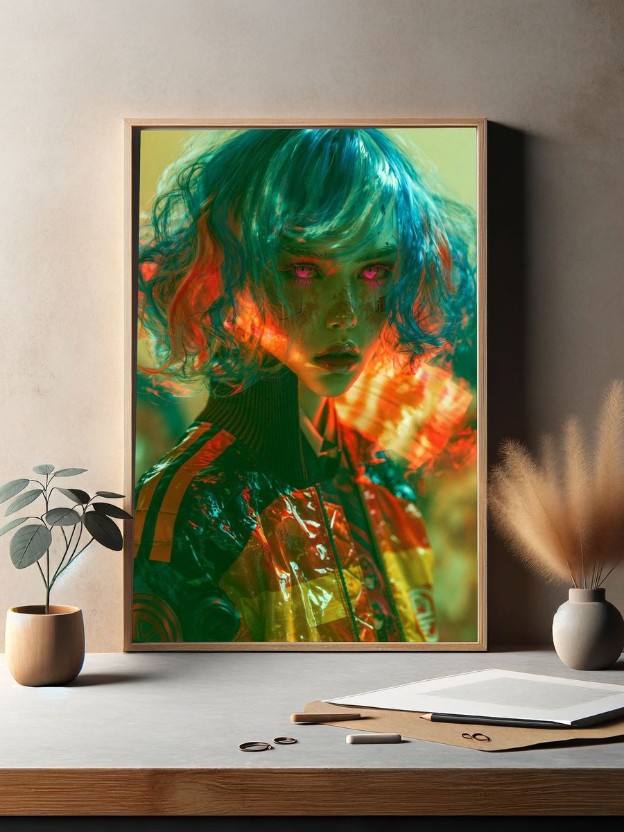 Neon Cyberpunk Portrait Poster. — room view 2