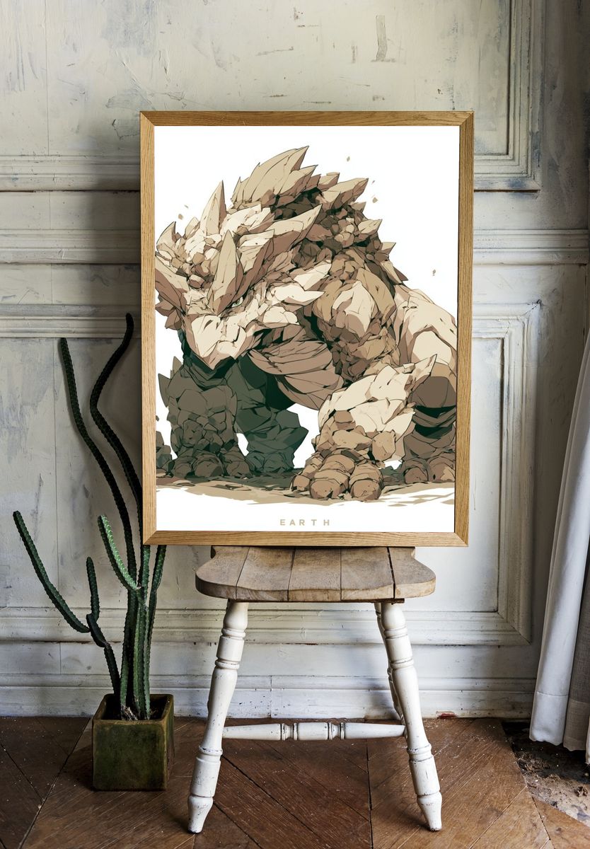 Earth Rock Golem Illustration Poster. room preview