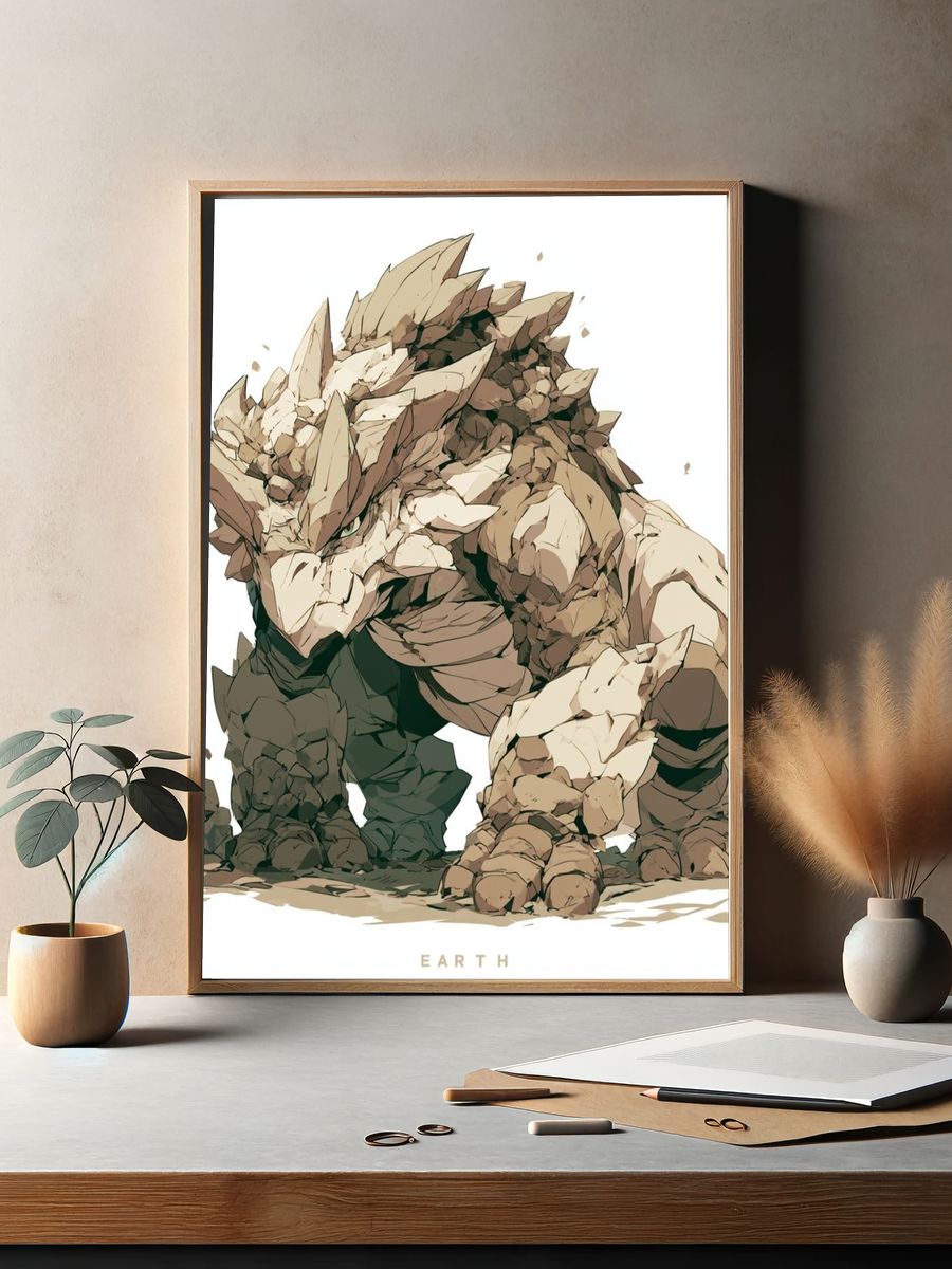 Earth Rock Golem Illustration Poster. — room view 2