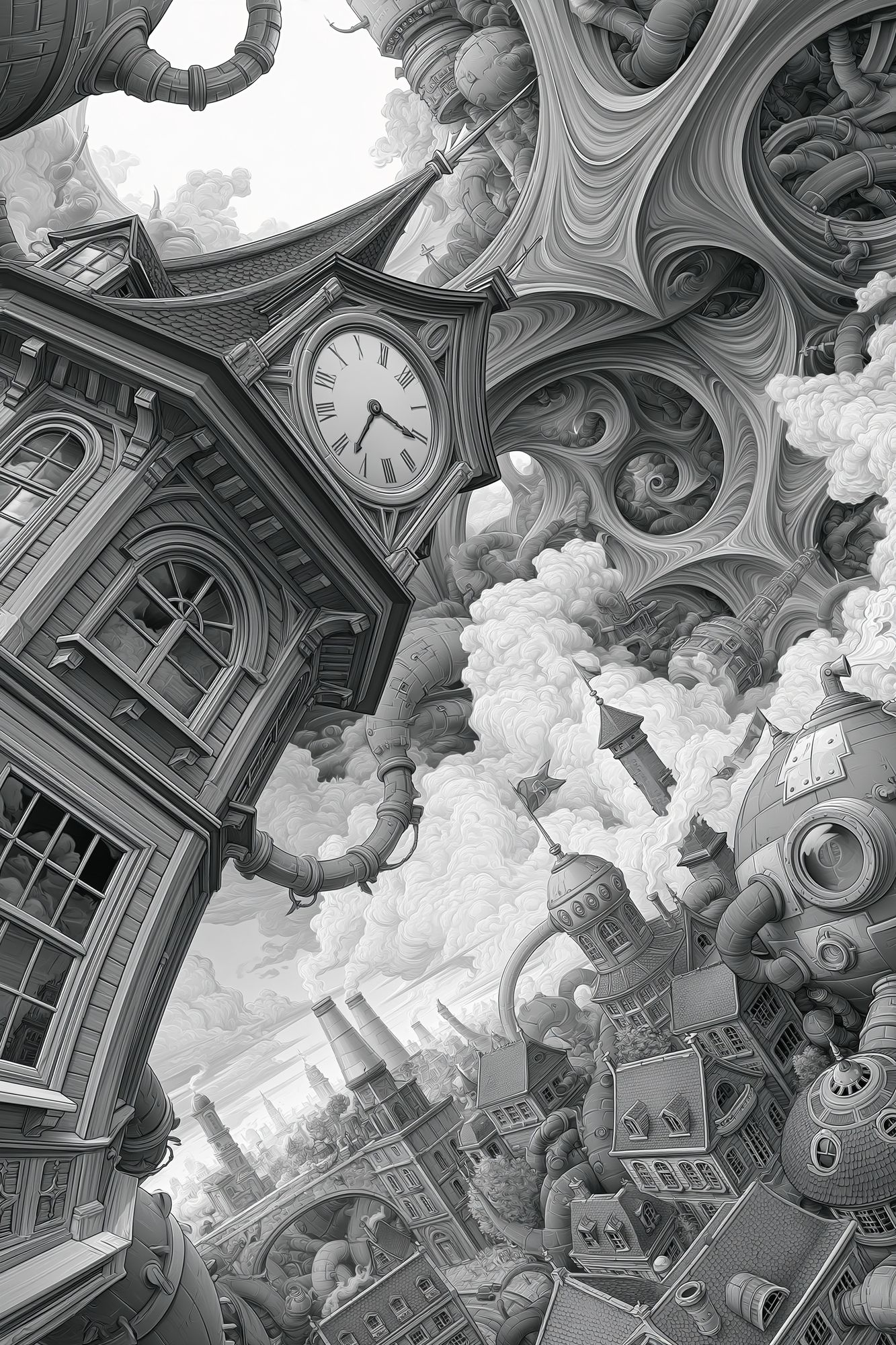 Surreal Clocktower Cityscape Print. poster detail