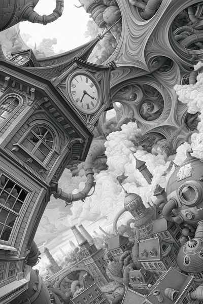 Surreal Clocktower Cityscape Print. poster