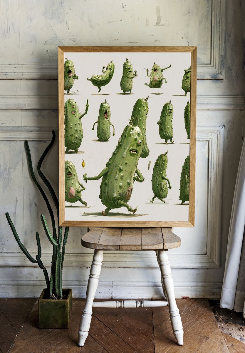 Dancing Pickle Characters Illustration Poster. — room view 1