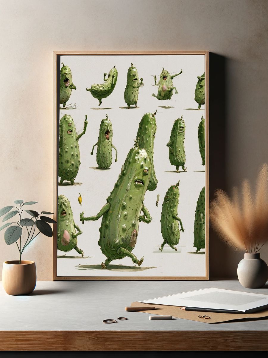 Dancing Pickle Characters Illustration Poster. — room view 2