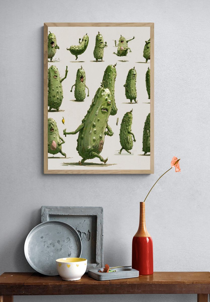 Dancing Pickle Characters Illustration Poster. — room view 3