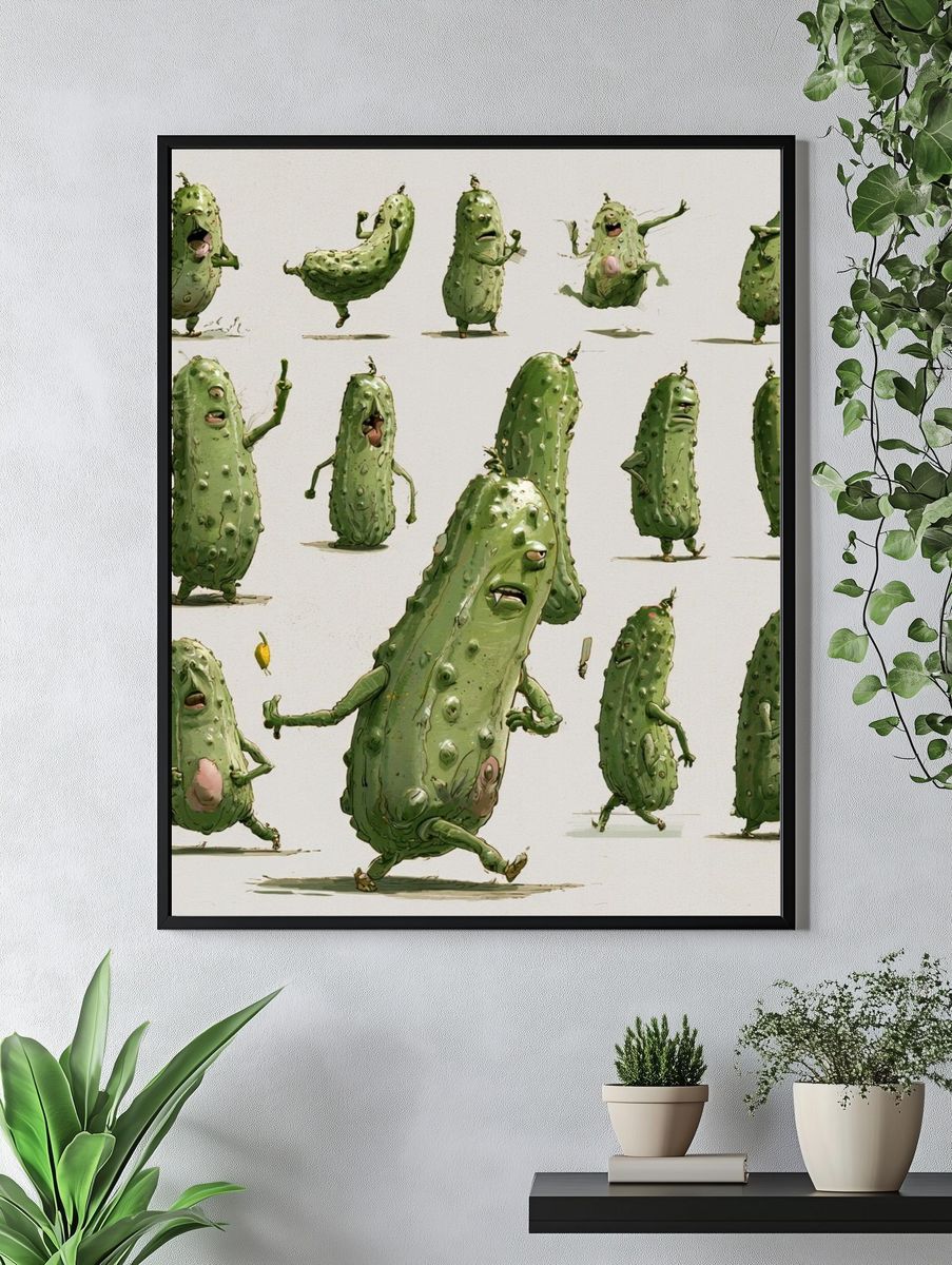 Dancing Pickle Characters Illustration Poster. — room view 4