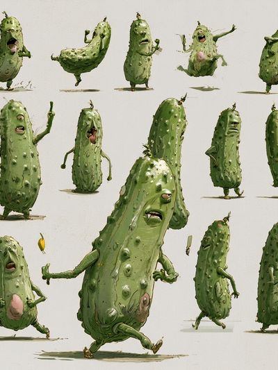 Dancing Pickle Characters Illustration Poster. poster