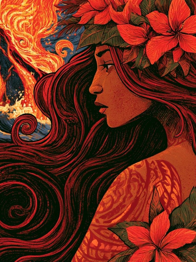 Floral Woman and Fire Illustration Poster. poster — illustration art