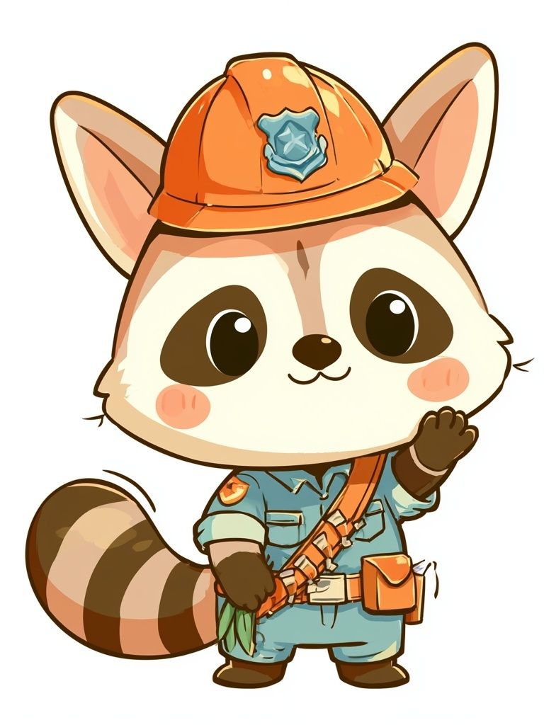 Cute Raccoon Officer Illustration Poster. poster detail