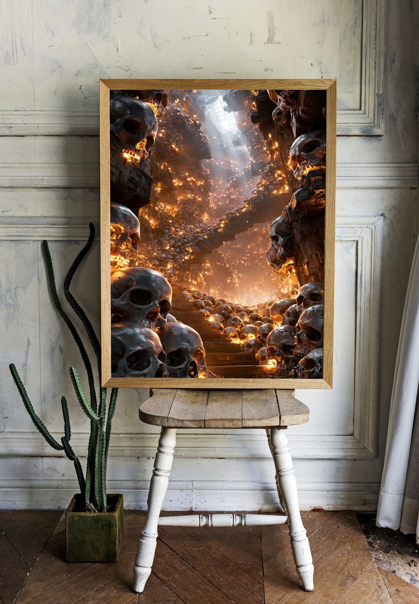 Skull Catacombs Digital Art Poster. — room view 1