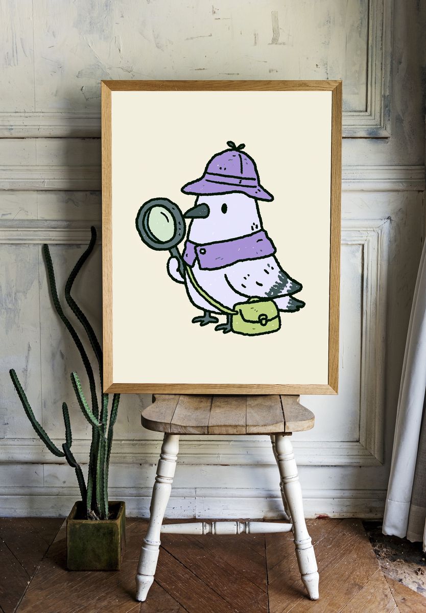 Detective Bird Illustration Poster. — room view 1