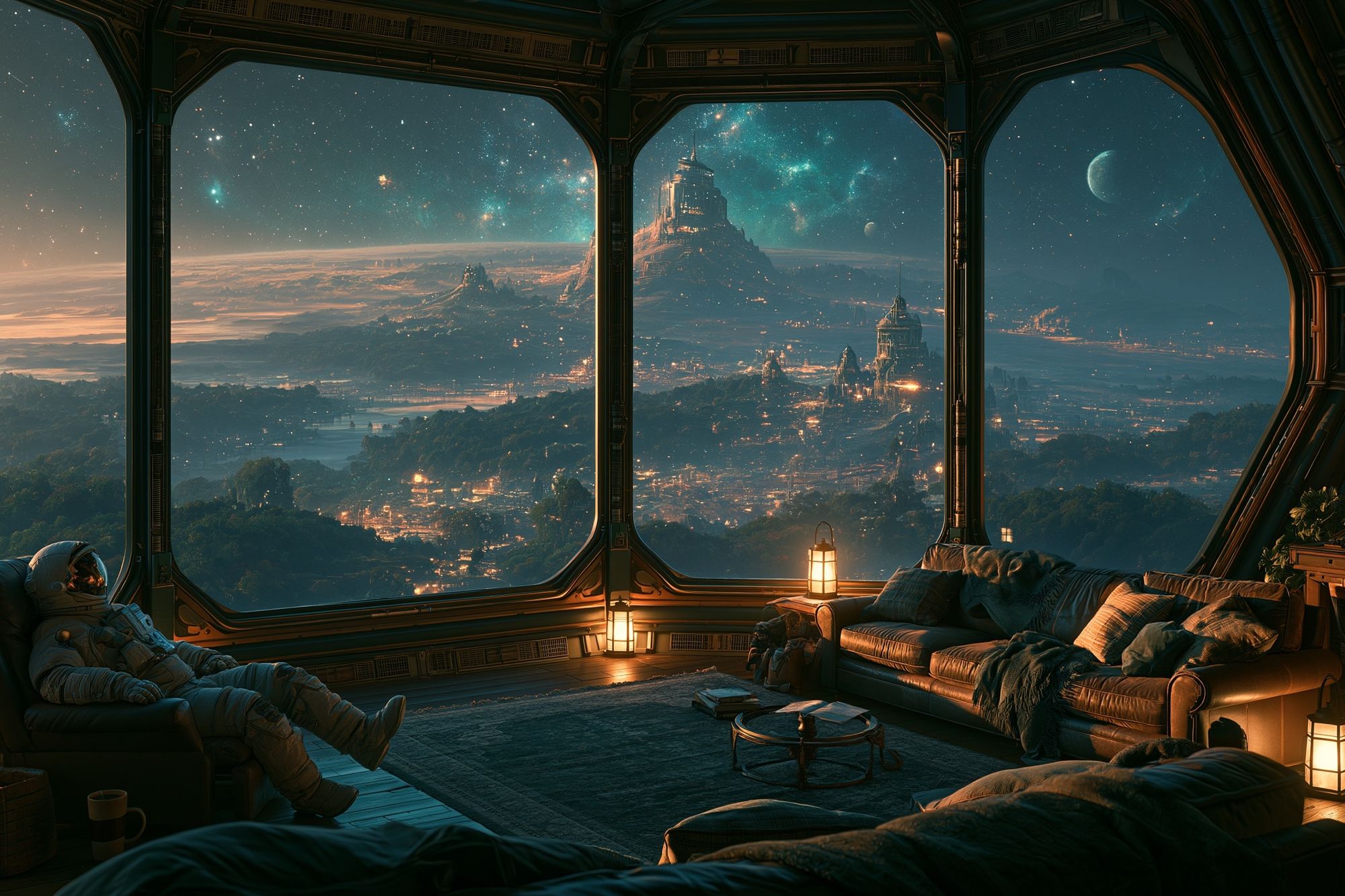 Astronaut Overlook Sci-Fi Print. poster — illustration art