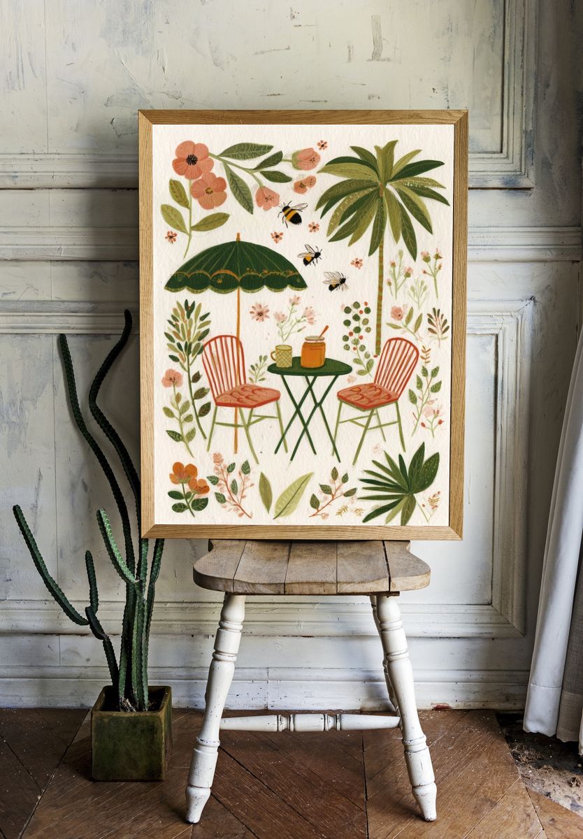 Tropical Garden Café Illustration Poster. room preview
