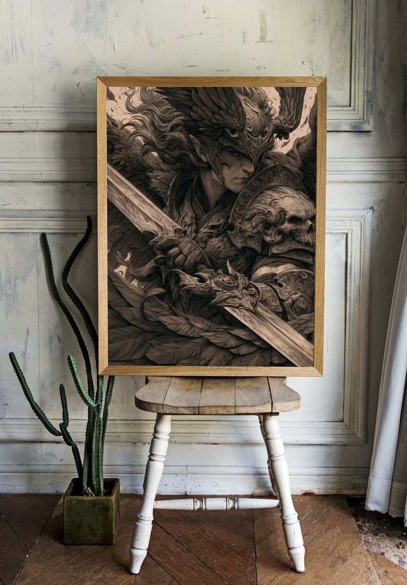 Warrior Portrait Illustration Poster. — room view 1