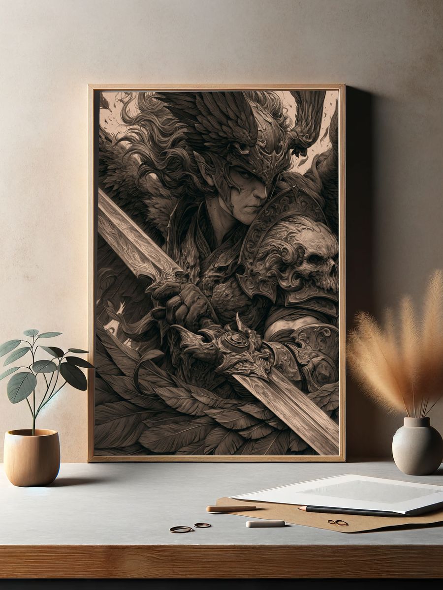 Warrior Portrait Illustration Poster. — room view 2