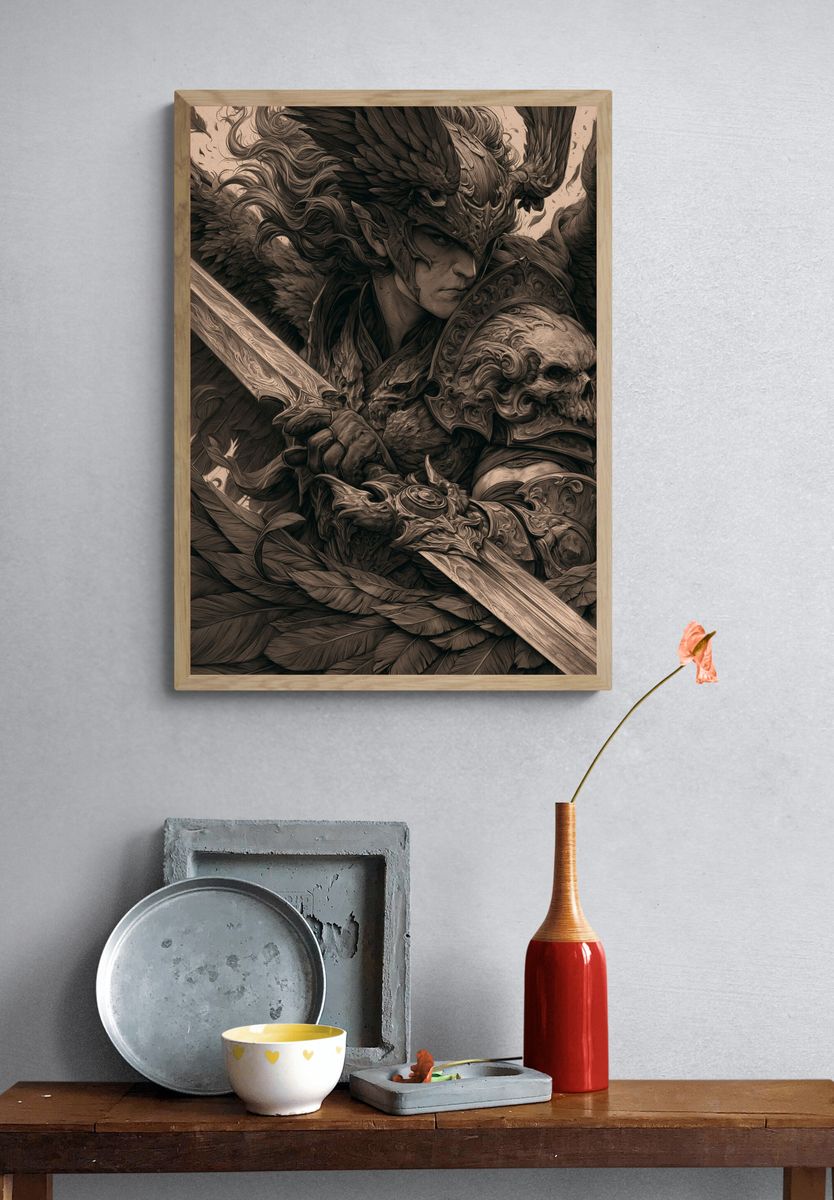 Warrior Portrait Illustration Poster. — room view 3