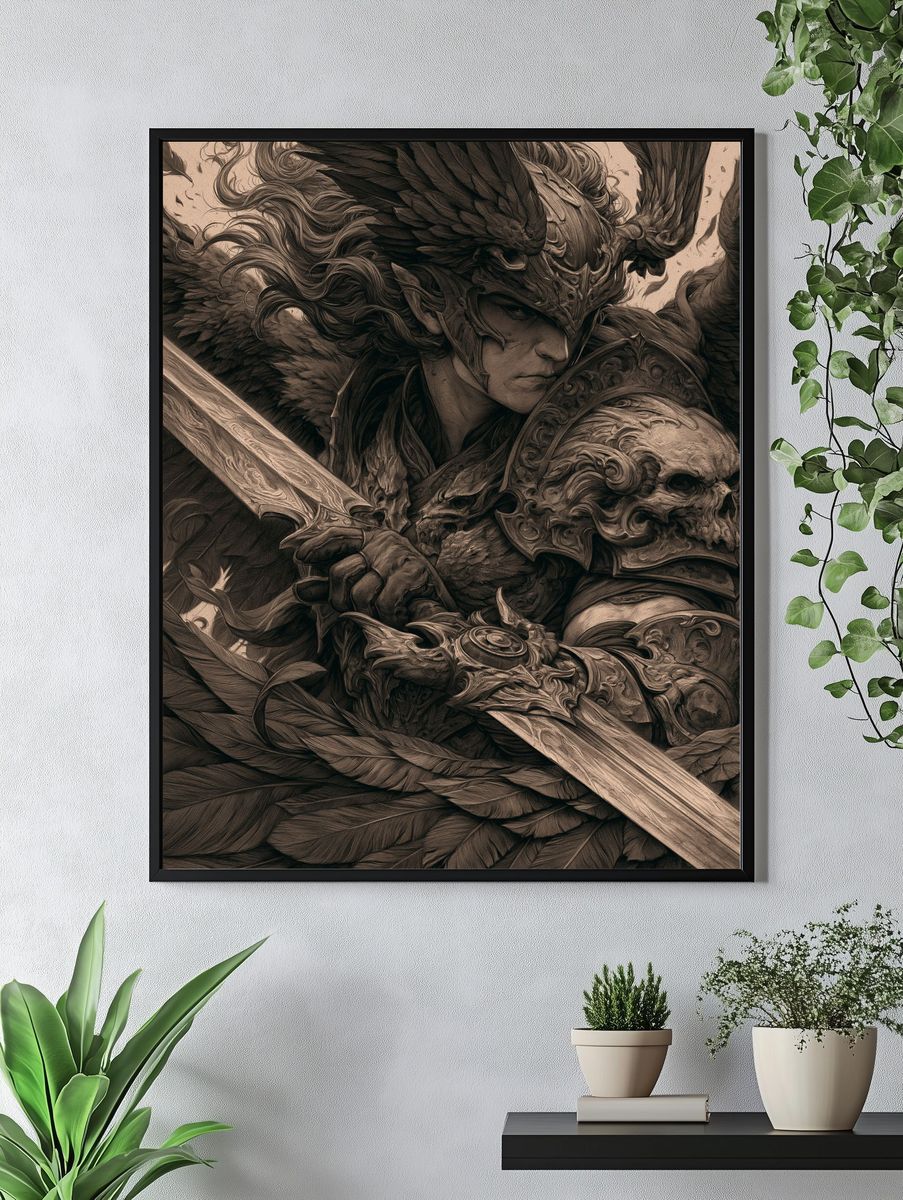 Warrior Portrait Illustration Poster. — room view 4