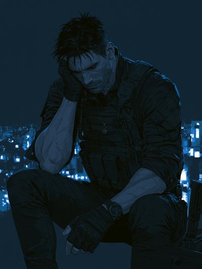 Brooding Tactical Hero Illustration Poster. poster