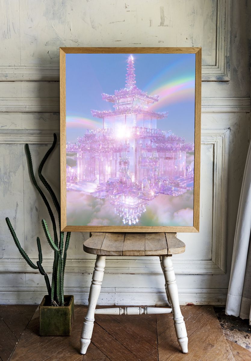 Crystal Sky Pagoda Print. — room view 1