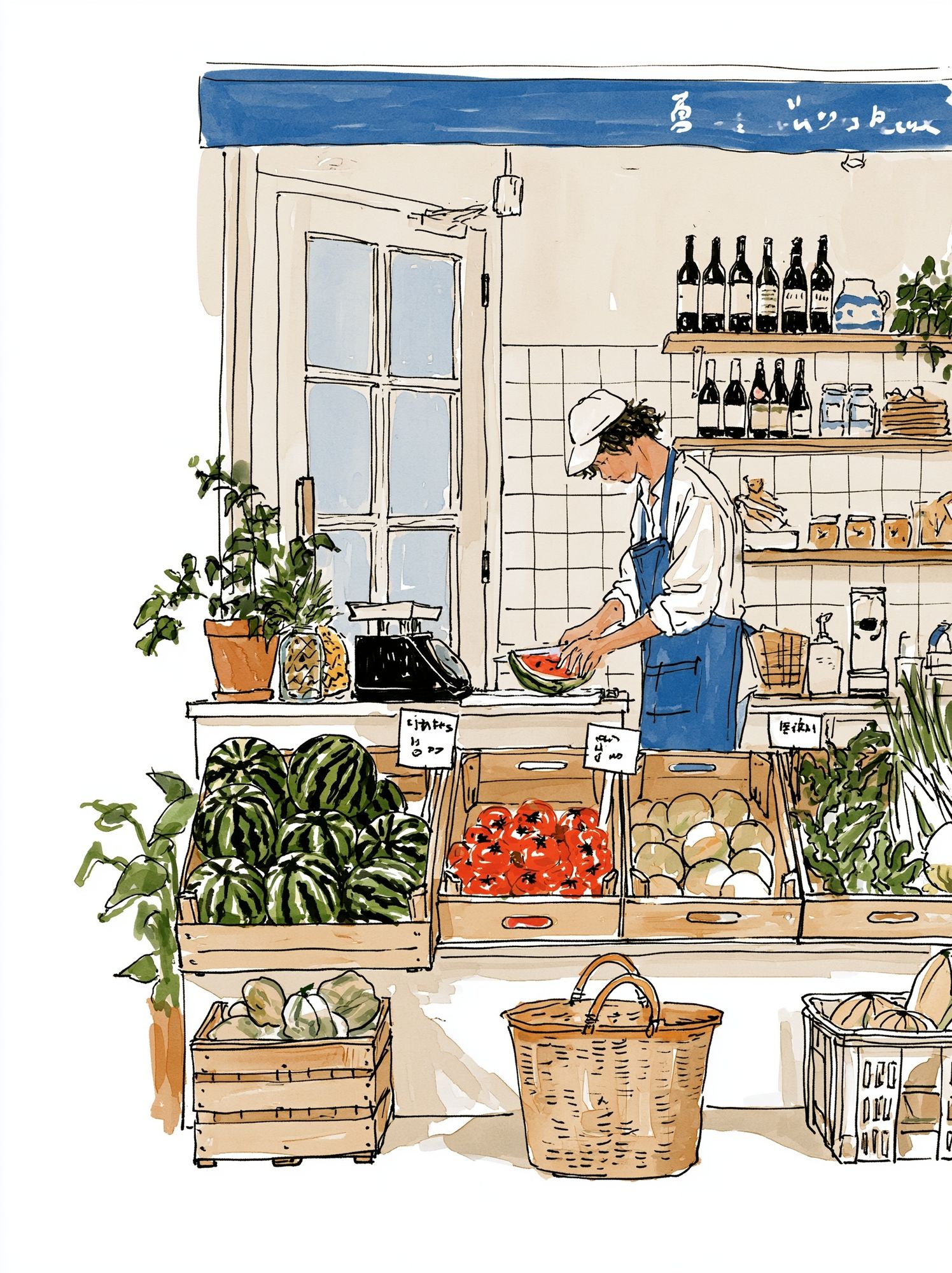 Farmers Market Watercolor Illustration Poster. poster — illustration art