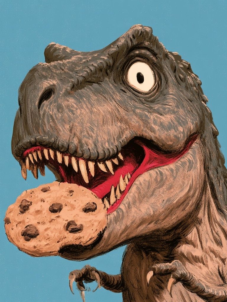 T-Rex Cookie Monster Illustration Poster. poster detail