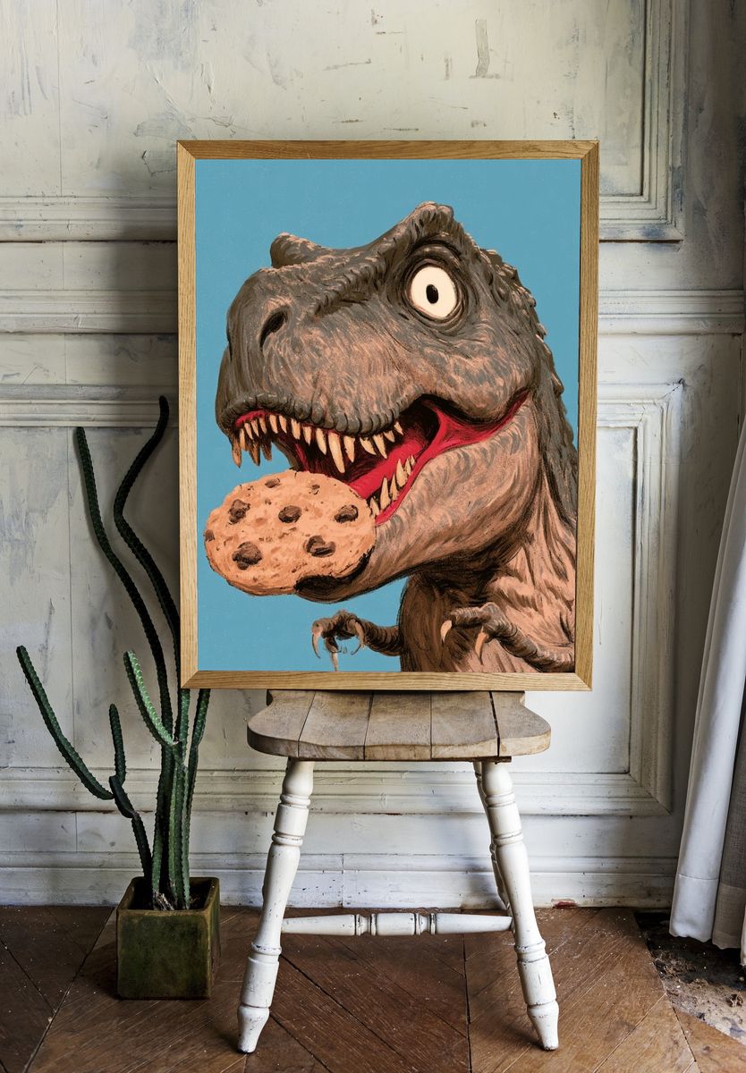 T-Rex Cookie Monster Illustration Poster. — room view 1